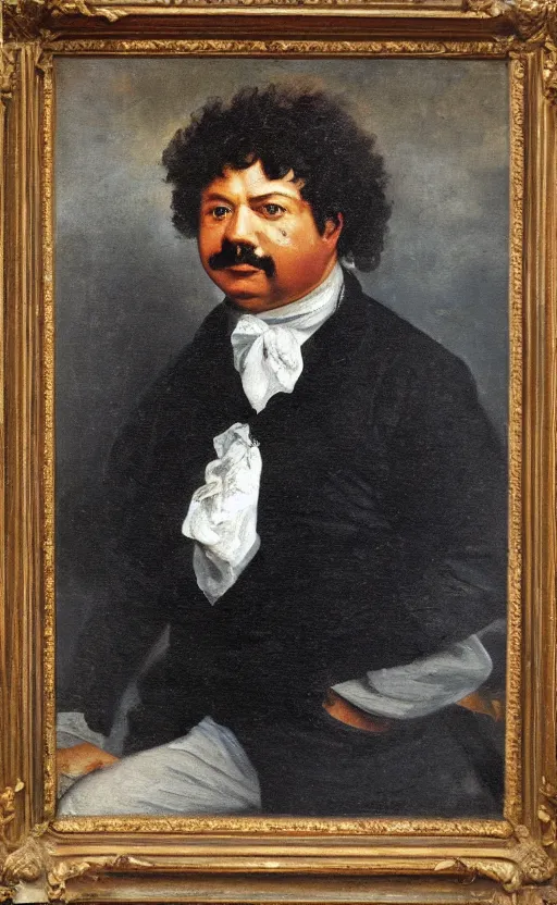 Image similar to Portrait of Alexandre Dumas, oil on canvas, highly detailed, by Delacroix, 8k