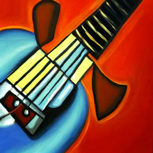 Image similar to oil painting of a sonic plays guitar