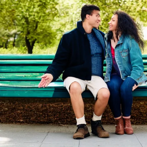 Image similar to a couple sitting on a park bench