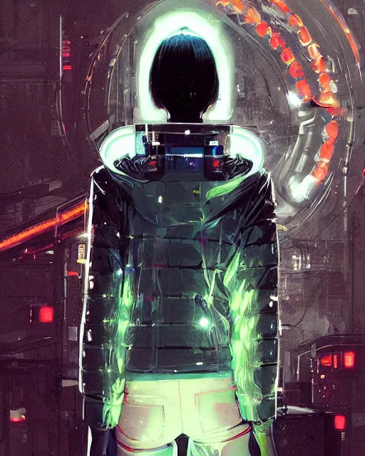 Image similar to neon operator, lena headey, cyberpunk futuristic neon, reflective puffer jacket, decorated with traditional japanese ornaments by ismail inceoglu dragan bibin hans thoma greg rutkowski alexandros pyromallis nekro rene maritte illustrated, perfect face, fine details, realistic shaded, fine - face, pretty face