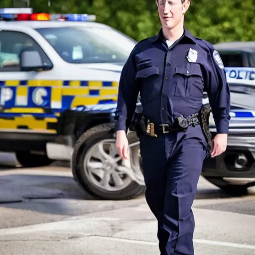 Prompt: mark zuckerberg dressed as a police officer