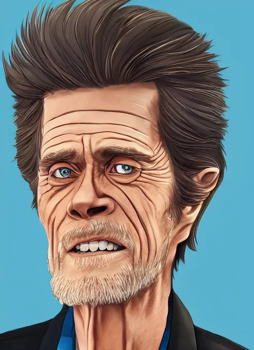 Prompt: willem dafoe portrait illustrated by rossdraws, digital artwork 4 k