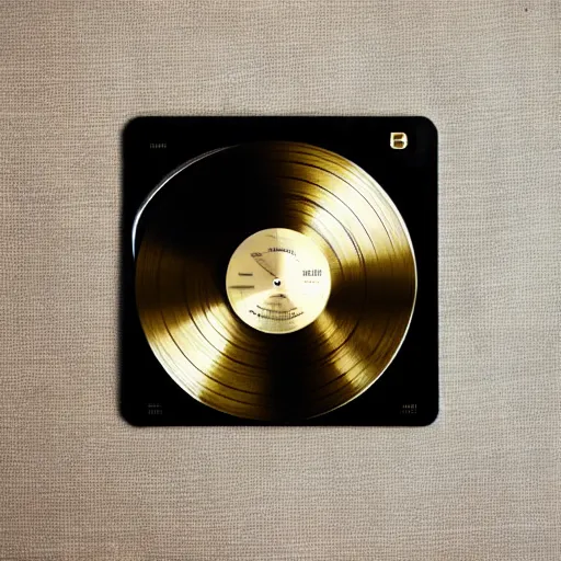 Image similar to a golden record on a black desk,