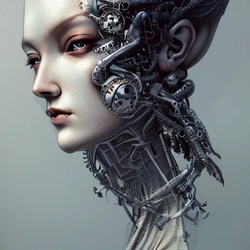 Prompt: ! dream hyperrealistic photography of a highly detailed and symmetrical gorgeous cyborg female, many knees, in the style of beth cavener, jin kagetsu, james jean and wlop, highly detailed, face symmetry, masterpiece, award - winning, sharp focus, intricate concept art, ambient lighting, 8 k, artstation