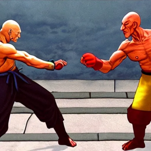 Image similar to picard vs dhalsim from street fighter real