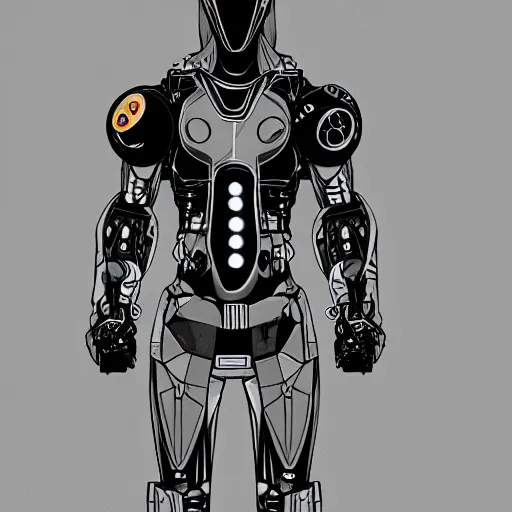 Image similar to cyborg man with a hood bag, slim and tall, sketch lineart for character design