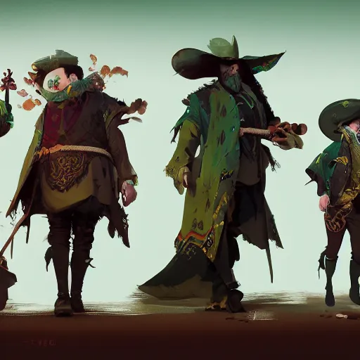 Image similar to western fantasy bard style costume design, green tone, design by cory loftis, fenghua zhong, ryohei hase, ismail inceoglu and ruan jia.