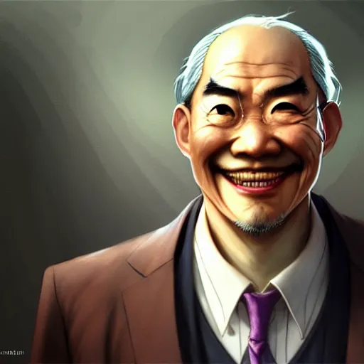 Prompt: character design portrait of a smiling middle aged taoist priest in suits looks like zun long, looking at the camera, 4 k, concept art, by wlop, wenjun lin, watercolor, ilya kuvshinov, artgerm, krenz cushart, pixiv.