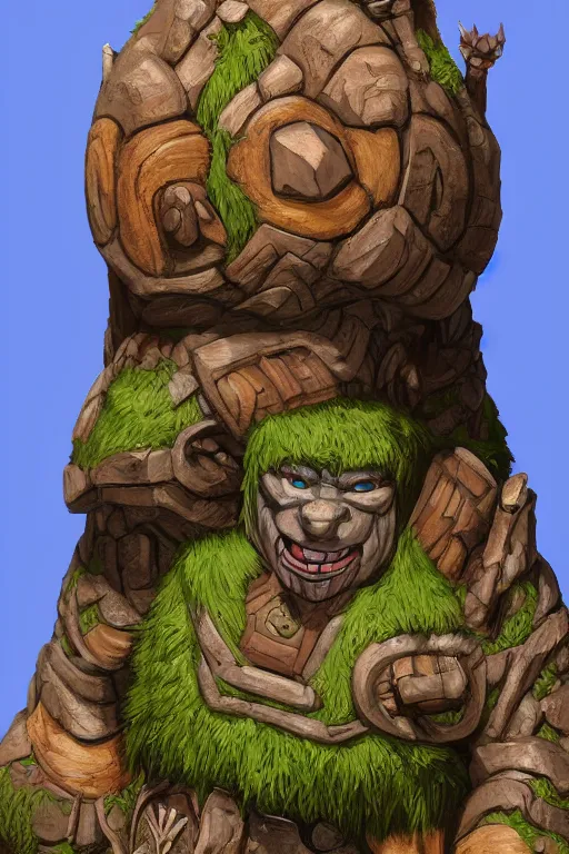 Image similar to zelda fantasy art giant golem troll wood rock greeble gemstone, global illumination ray tracing hdr fanart arstation by sung choi and eric pfeiffer and gabriel garza and casper konefal