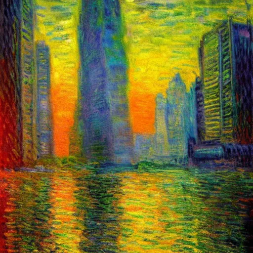 Image similar to cyberpunk in style of Monet,