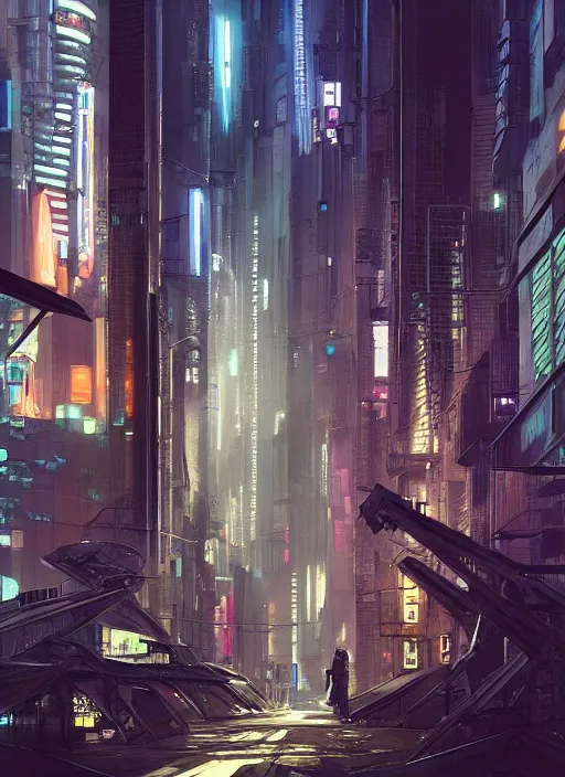 Image similar to a city street filled with lots of tall buildings, cyberpunk art by senior environment artist, trending on cgsociety, panfuturism, concept art, reimagined by industrial light and magic, dystopian art