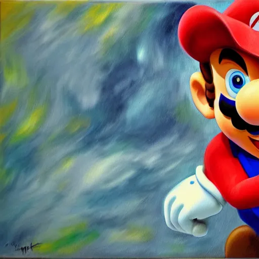 Prompt: Mario, still image oil painting