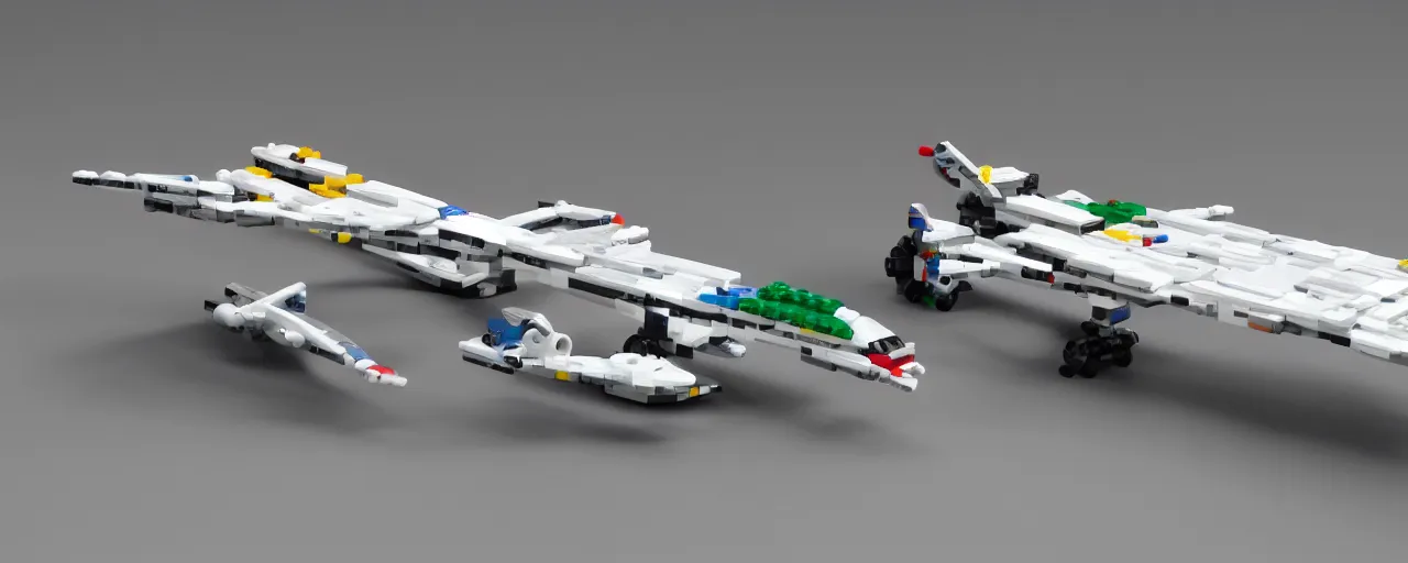 Prompt: Aerodynamic futuristic airplane, made of LEGO, in the style of LEGO, 4K, highly detailed