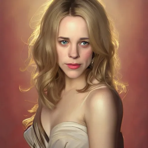 Image similar to Young blonde Rachel McAdams with thin lips, highly detailed, digital painting, artstation, concept art, smooth, sharp focus, illustration, ArtStation, art by artgerm and greg rutkowski and alphonse mucha and J. C. Leyendecker and Edmund Blair Leighton and Katsuhiro Otomo and Geof Darrow and Phil hale and Ashley wood and Ilya repin and Charlie Bowater