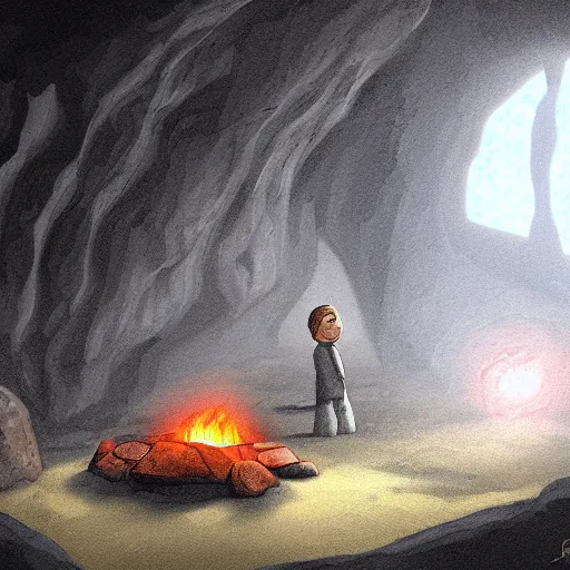 Prompt: in the cave moments before disaster, digital art, eerie