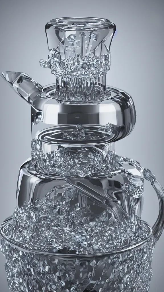 Image similar to amazing swiss double percolator vortex water bong with diamond crystal bowl. hadron antimatter vacuum reactor. most expensive cannabis illadelph water bong concept, Photorealistic. 4k. God rays. Highly detailed. VRay Rendering. Unreal Engine