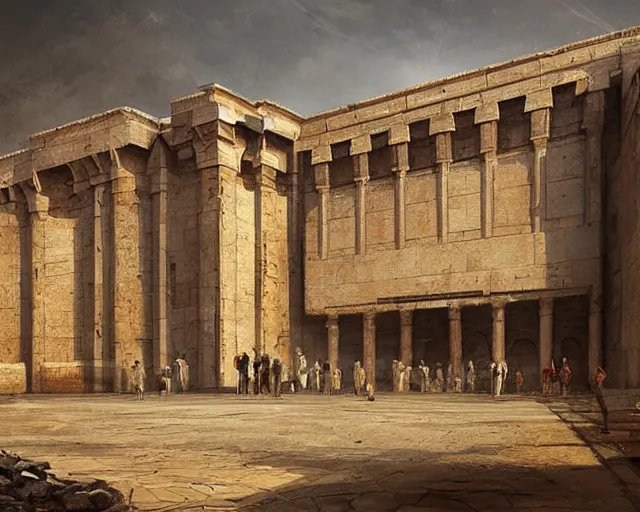 Prompt: a football stadium in the style of ancient egypt architecture, art by greg rutkowski and artgerma, stunning concept art, exterior design