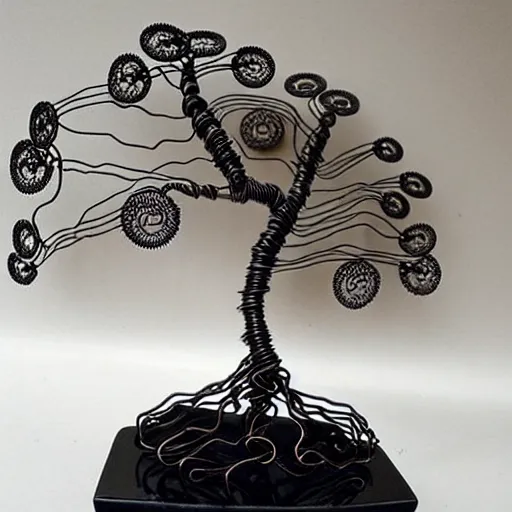 Prompt: intricate wire tree with agate accents, delicate, magnificent design, masterpiece, elaborate, dramatic lighting