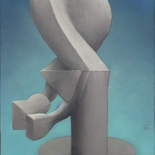 Prompt: a painting by shaun tan of an abstract sculpture by the caretaker