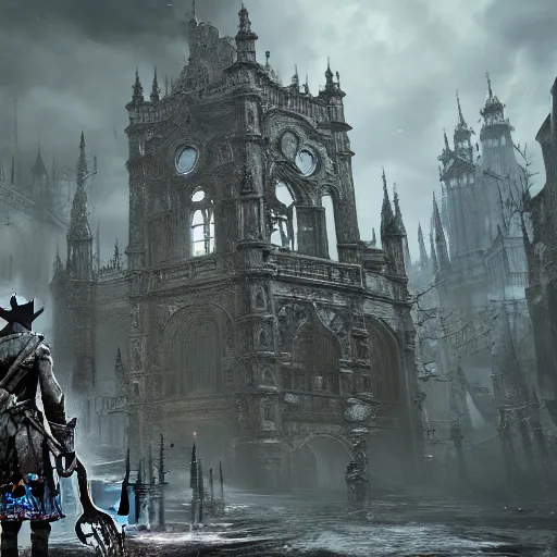 Image similar to an entirely unique area in bloodborne, highly detailed concept art, stunning, screenshot