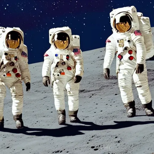 Prompt: astronauts walking about on the moon with the earth in the background. in the style of howard finster painting.