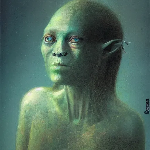 Image similar to portrait of ethereal goblin princess in golden armour by Beksinski