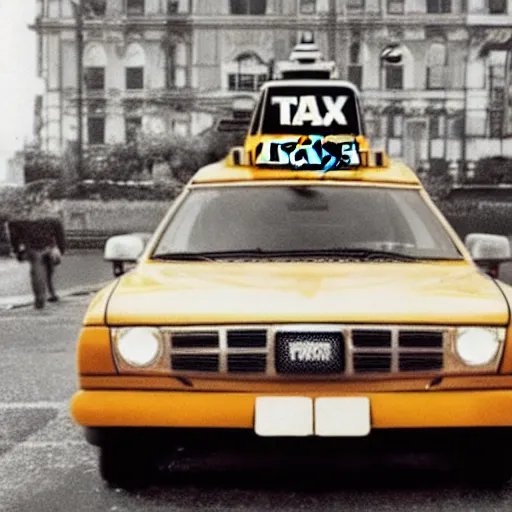 Prompt: taxi made from synthesizers keyboards, background of space