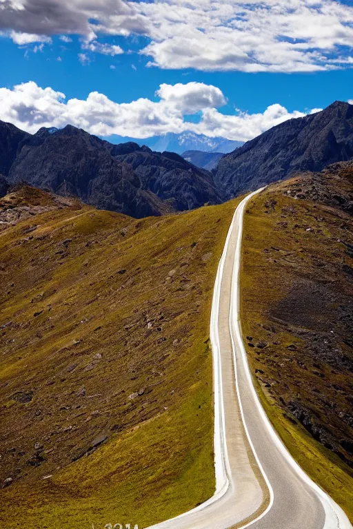 Prompt: photograph of a beautiful road between mountains, high detail, hyper realistic, 8 k, award winning photograph, sigma 2 4 mm f / 8