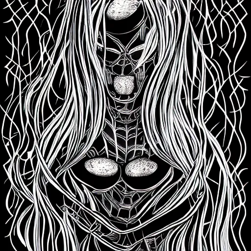 Prompt: woman who is also a horrible black spider, detailed ink art, 4k