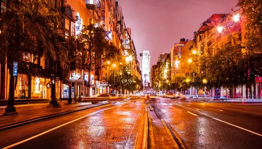 Image similar to a beautiful city street at night