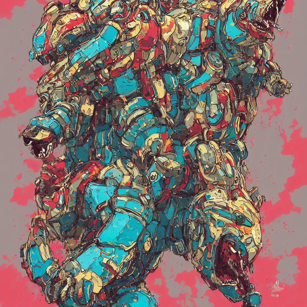 Prompt: huge anthropomorphic polar bear in glorious suit of armor, digital art, fantasy, explosion of color, highly detailed, in the style of jake parker, in the style of conrad roset, swirly vibrant colors, sharp focus