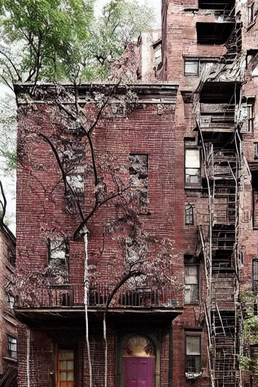 Prompt: (((((a ramshackle manhattan brick brownstone deep in the forest))))) by Hethe Srodawa!!!!!!!!!!!!!!!!!!!!!!!!!!!