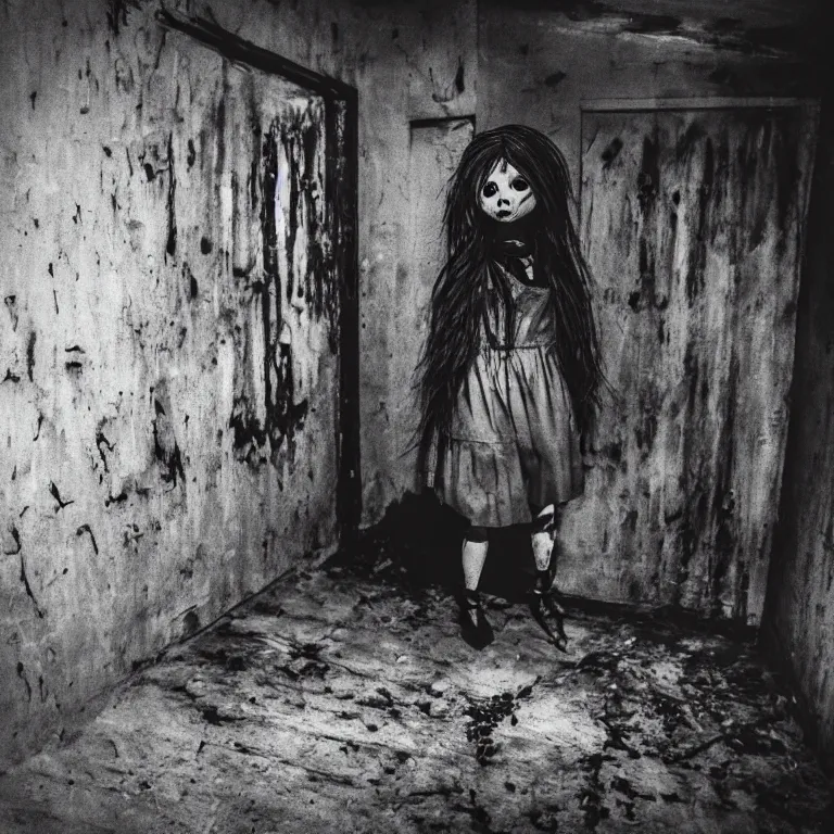 Image similar to dark photograph of horror doll in basement