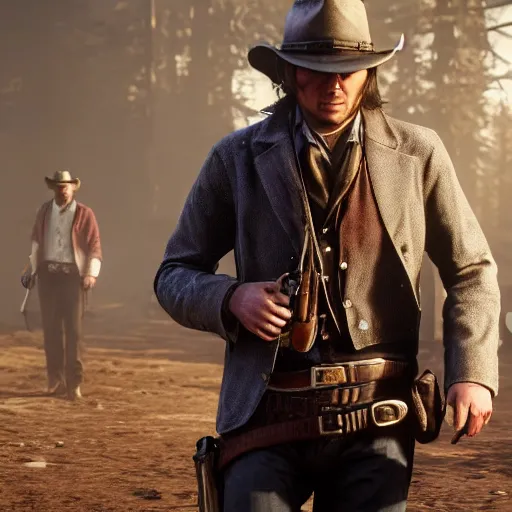 Prompt: paul dano stars as john marston in the playstation 4 video game red dead redemption 2, detailed in game screenshots