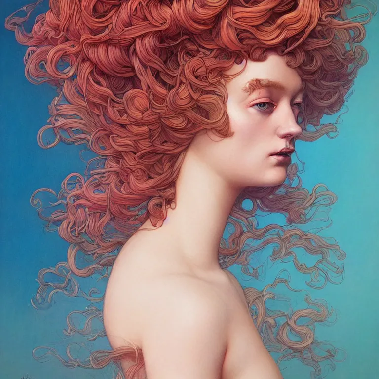 Image similar to woman with coral reef hair portrait soft light painted by james jean and moebius and erik jones, inspired by mary jane ansell, smooth face feature, intricate oil painting, high detail illustration, sharp high detail