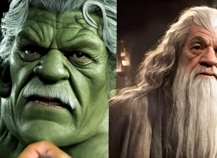 Image similar to film still of gandalf starring as the hulk, film still in the new batman movie, 4 k