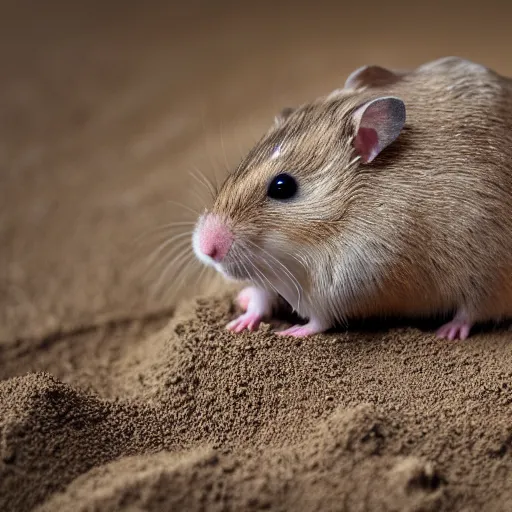 Image similar to Photo of a hamster making a giant sandcastle, highly-detailed 4K award-winning