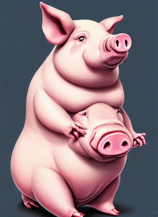 Prompt: Full body Chubby Pig character portrait of a female humanoid pig by Mark Arian. She has a cute beautiful attractive detailed pig snout. She is Sitting on a stove oven where the fire is burning from underneath her visibly. Character design by charlie bowater, ross tran, artgerm, and makoto shinkai, detailed, inked, western comic book art