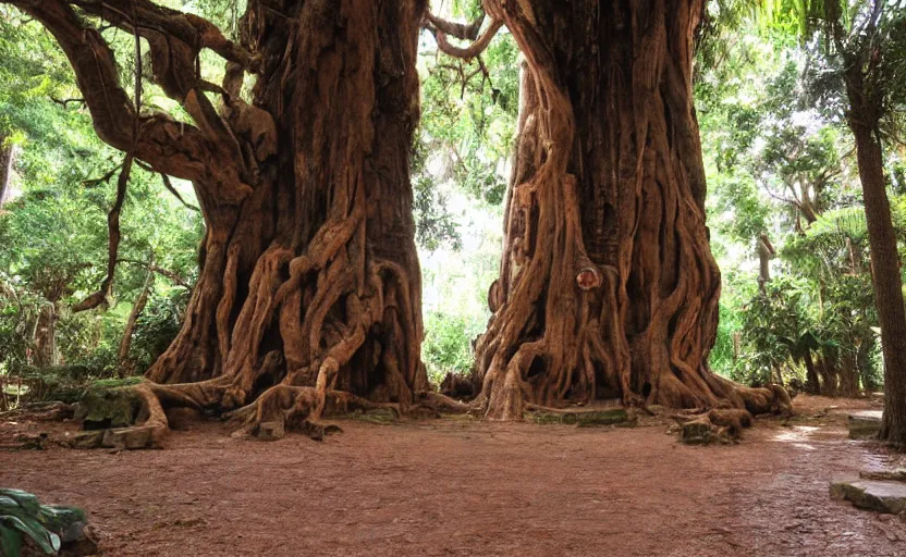 Image similar to secret entrance to giant ancient tree, background of indiana jones game