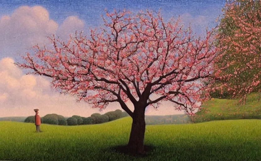 Image similar to a painting of an eicp magnificent peach blossom tree by david inshaw.