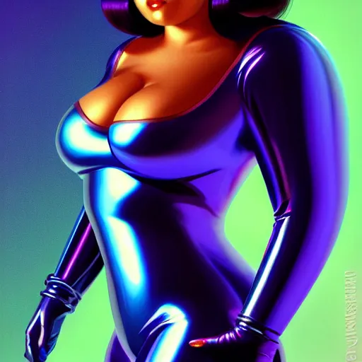 Prompt: A portrait of a cybernetic thicc girl in shiny latex catsuit. Universe background, trending on artstation, digital art, by Stanley Artgerm Lau, WLOP, Rossdraws, James Jean, Andrei Riabovitchev, Marc Simonetti, Yoshitaka Amano