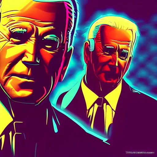 Image similar to cyberpunk joe biden as the leader of a futuristic communist nation, cybernetics, sharp lines, digital, artstation, colored in
