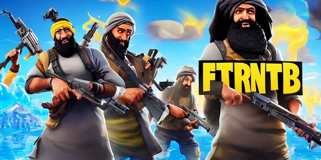 Prompt: osama bin laden in fortnite, cover art by stephen bliss, boxart, loading screen, 8 k resolution