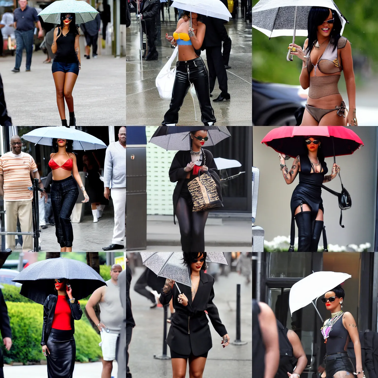 Prompt: rihanna standing under an umbrella