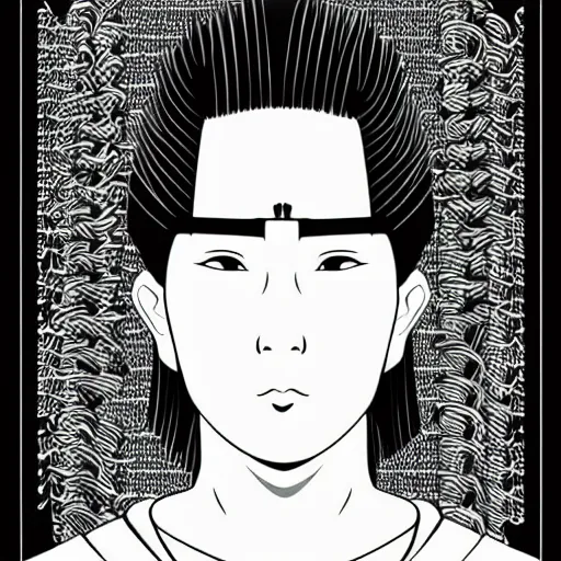 Prompt: a hyperrealistic portrait of a samurai, anime style, manga, vector art, black ink, white background, simple draw