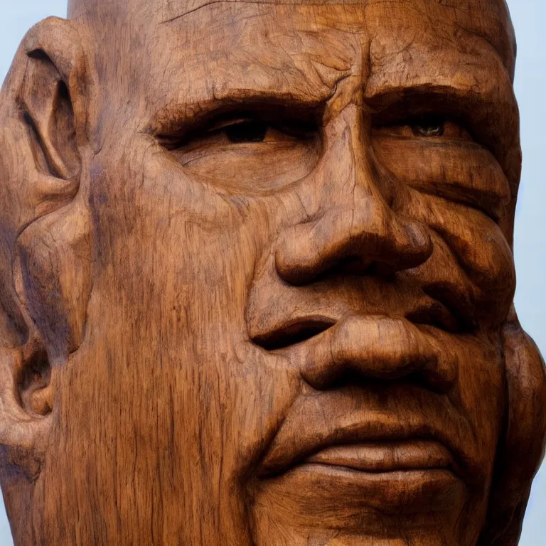 Image similar to public sculpture minimalist bust portrait of a powerful bengali man, beautiful symmetrical face accurate face detailed face realistic proportions, carved out of cedar wood on a pedestal by stephan balkenhol and martin puryear and ron mueck, hyperrealistic dramatic lighting shocking detail trending on artstation 8 k