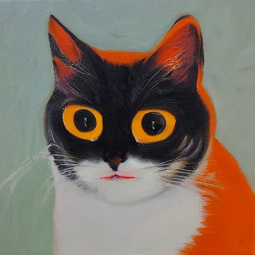 Prompt: Två katter leker pingis på orange bakgrund, oil painting