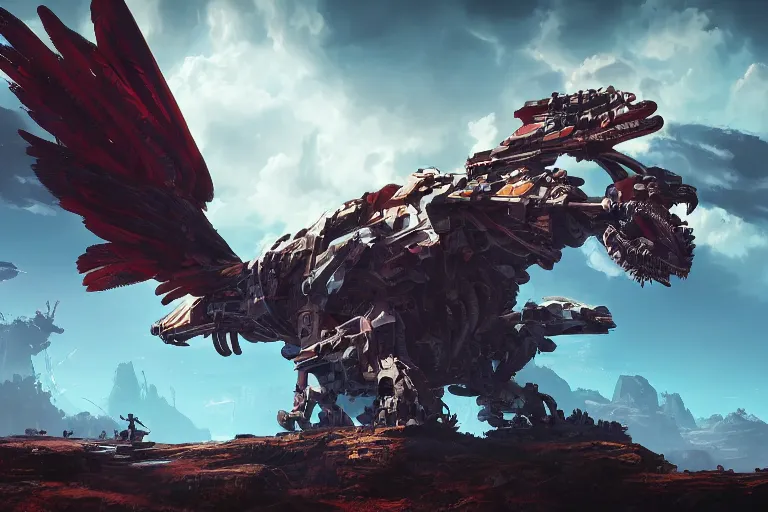 Image similar to stormbird machine mecanical creature robot of horizon forbidden west horizon zero dawn bioluminiscence global illumination ray tracing hdr fanart arstation by ian pesty and alena aenami artworks in 4 k