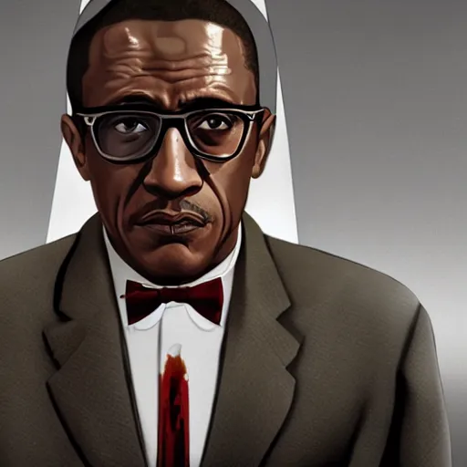 Prompt: gustavo fring in grand theft auto 5, bleeding, intricate, elegant, highly detailed, artstation, photorealistic, smooth, sharp focus, illustration,