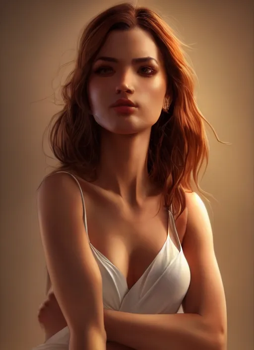 Image similar to full body photo of a gorgeous young woman in the style of stefan kostic, realistic, sharp focus, 8k high definition, insanely detailed, intricate, elegant, art by stanley lau and artgerm, dramatic lighting